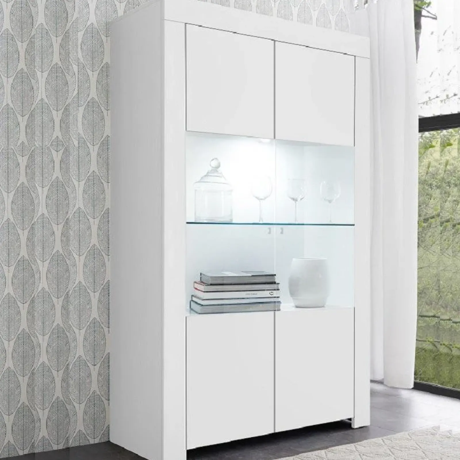 Garnero Arredamenti Vetrinette|Vetrinette-Vetrinetta 110x186h cm 2 ante moderno Halston Bianco Opaco