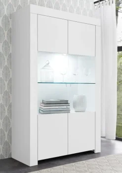 Garnero Arredamenti Vetrinette|Vetrinette-Vetrinetta 110x186h cm 2 ante moderno Halston Bianco Opaco