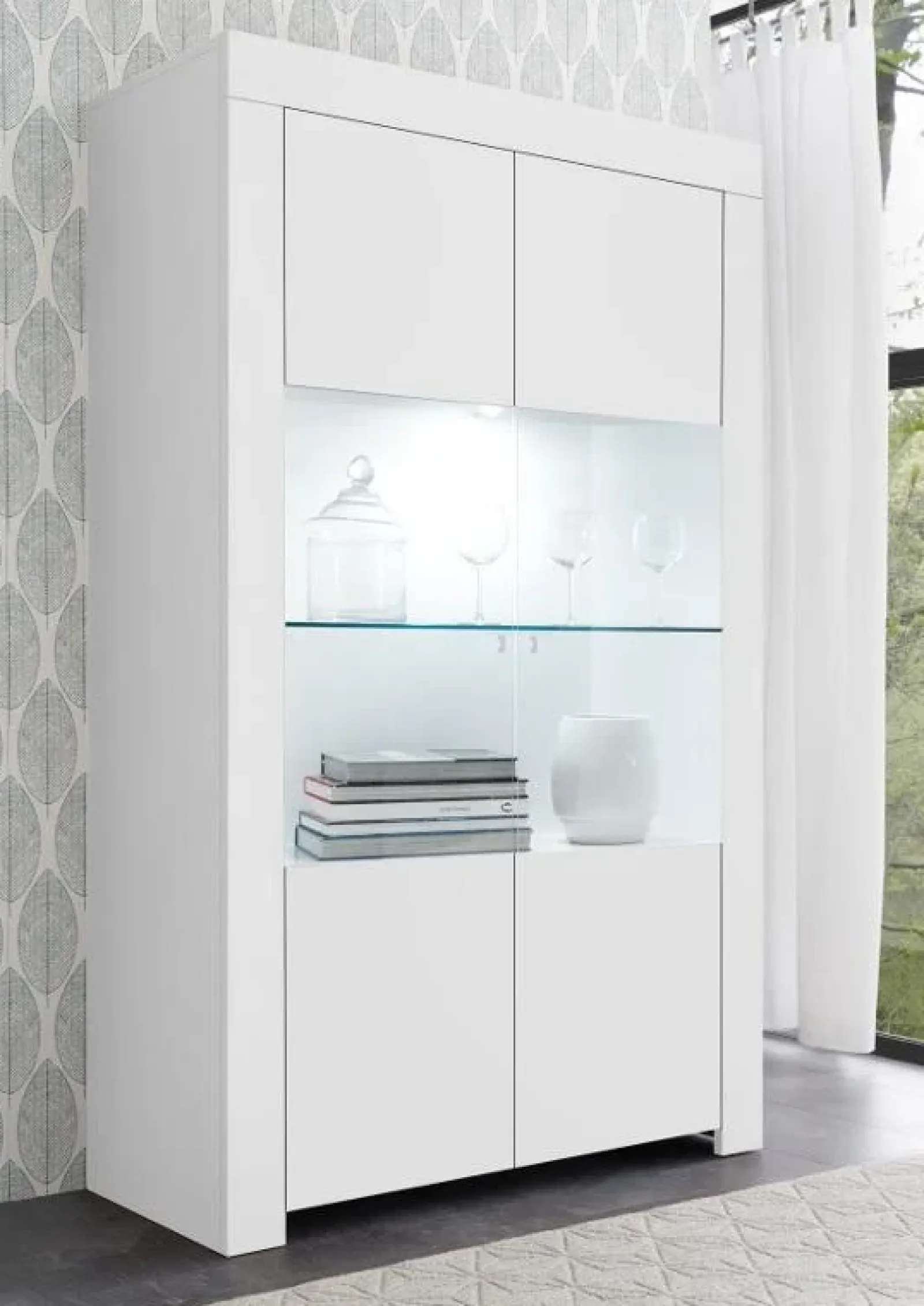 Garnero Arredamenti Vetrinette|Vetrinette-Vetrinetta 110x186h cm 2 ante moderno Halston Bianco Opaco