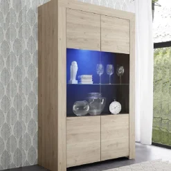 Garnero Arredamenti Vetrinette|Vetrinette-Vetrinetta 110x186h cm 2 ante moderna soggiorno chiaro Halston Rovere