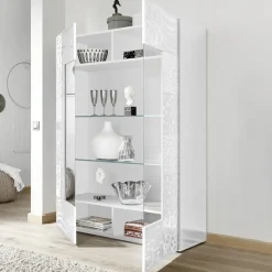 Garnero Arredamenti Vetrinette|Vetrinette-Vetrinetta 121x166h cm 2 ante moderna serigrafato Paradise Bianco Lucido