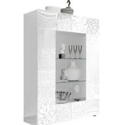 Garnero Arredamenti Vetrinette|Vetrinette-Vetrinetta 121x166h cm 2 ante moderna serigrafato Paradise Bianco Lucido