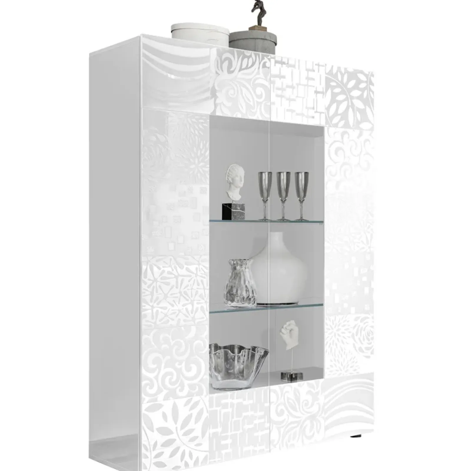 Garnero Arredamenti Vetrinette|Vetrinette-Vetrinetta 121x166h cm 2 ante moderna serigrafato Paradise Bianco Lucido