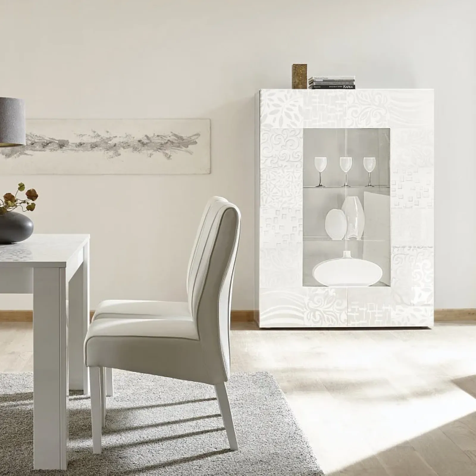 Garnero Arredamenti Vetrinette|Vetrinette-Vetrinetta 121x166h cm 2 ante moderna serigrafato Paradise Bianco Lucido