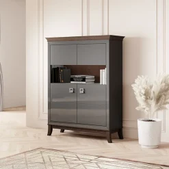 Garnero Arredamenti Vetrinette|Vetrinette-Vetrinetta 116x150h cm 2 ante moderna  antracite lucido rovere scuro Umag