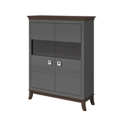 Garnero Arredamenti Vetrinette|Vetrinette-Vetrinetta 116x150h cm 2 ante moderna  antracite lucido rovere scuro Umag