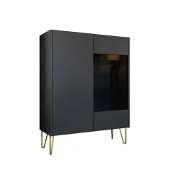 Garnero Arredamenti Vetrinette|Vetrinette-Vetrinetta 97x122h cm 2 ante moderna grafite marmo nero Visby