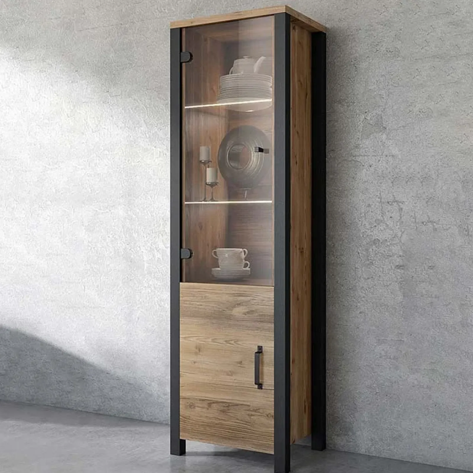 Garnero Arredamenti Vetrinette|Vetrinette-Vetrinetta 56x191h cm 2 ante quercia nero opaco Nebraska