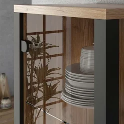 Garnero Arredamenti Vetrinette|Vetrinette-Vetrinetta 56x191h cm 2 ante quercia nero opaco Nebraska