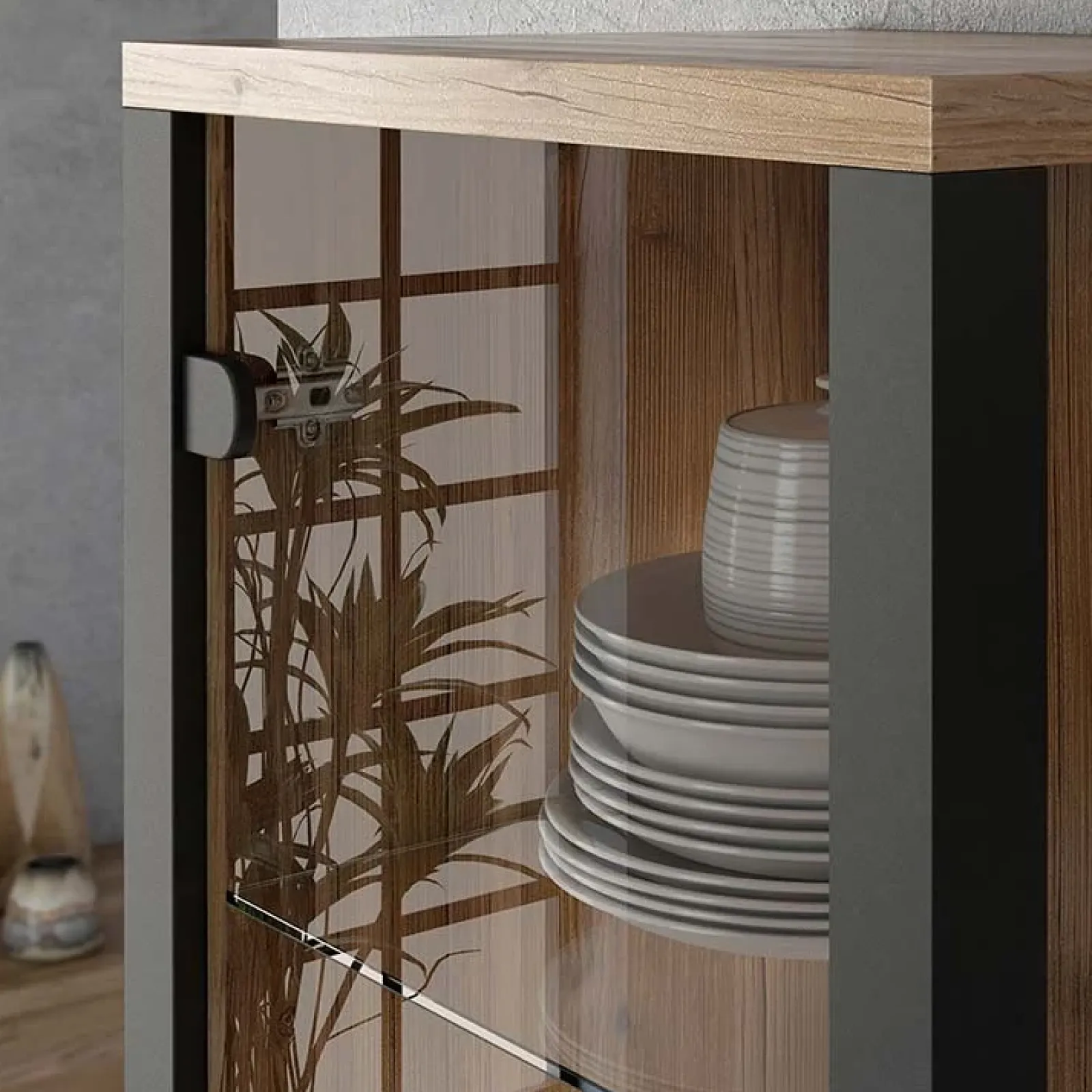 Garnero Arredamenti Vetrinette|Vetrinette-Vetrinetta 56x191h cm 2 ante quercia nero opaco Nebraska