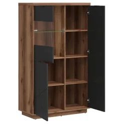 Garnero Arredamenti Vetrinette|Vetrinette-Vetrinetta 157x94h cm 2 ante rovere scuro nero opaco Elin