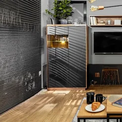 Garnero Arredamenti Vetrinette|Vetrinette-Vetrinetta 157x94h cm 2 ante rovere scuro nero opaco Elin