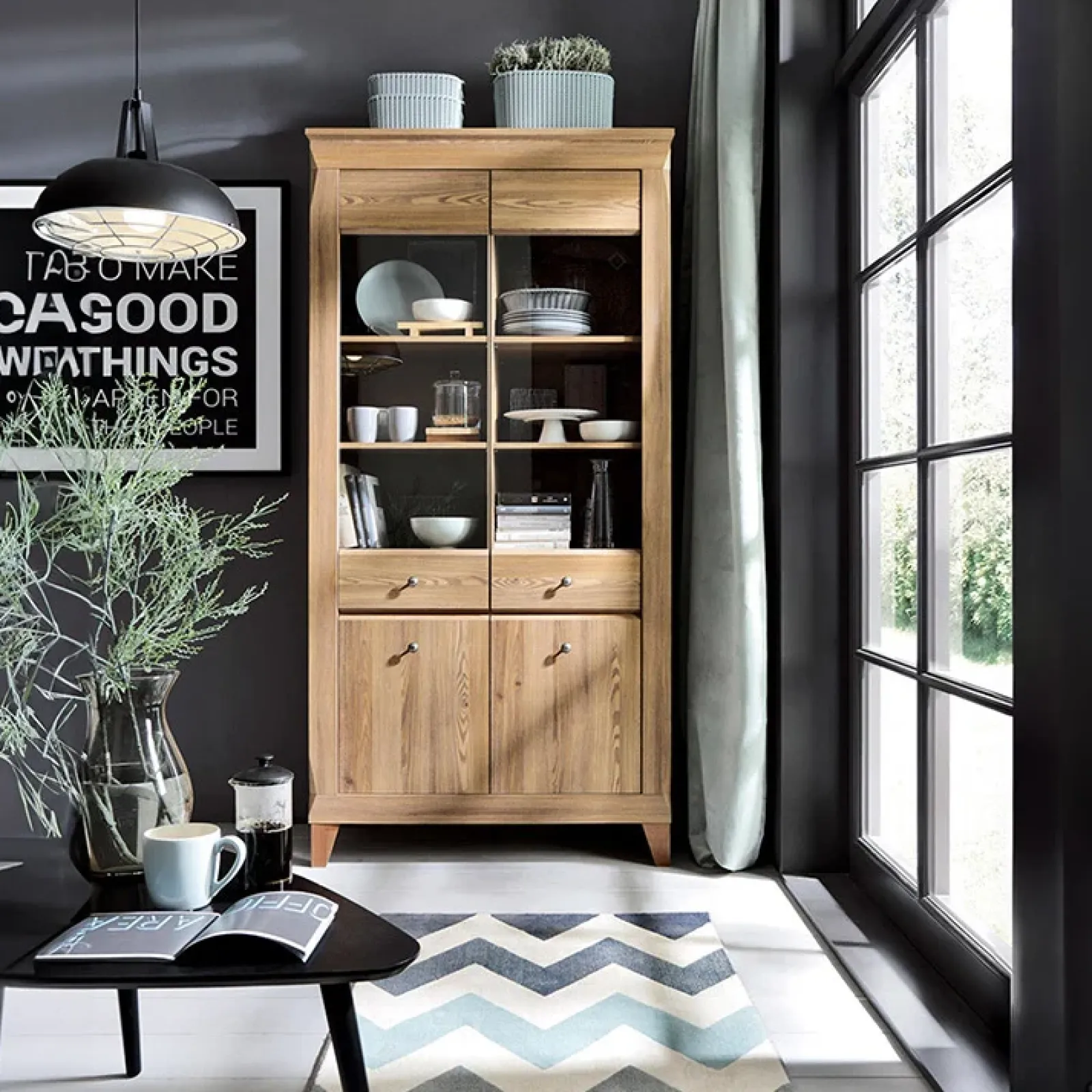 Garnero Arredamenti Vetrinette|Vetrinette-Vetrinetta 102x202h cm 4 ante rovere scuro Lucca