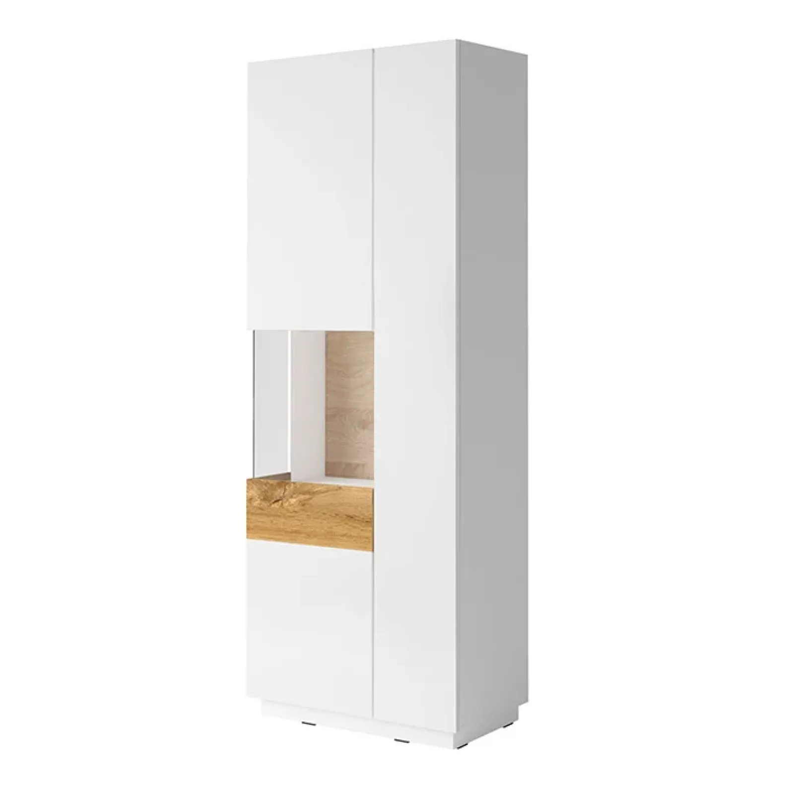 Garnero Arredamenti Vetrinette|Vetrinette-Vetrinetta 80x207h cm 2 ante sinistra bianco lucido rovere Bahama Bianco Lucido - Rovere Rustico