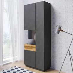 Garnero Arredamenti Vetrinette|Vetrinette-Vetrinetta 80x207h cm 2 ante sinistra moderna antracite rovere Bahama Antracite - Rovere Rustico