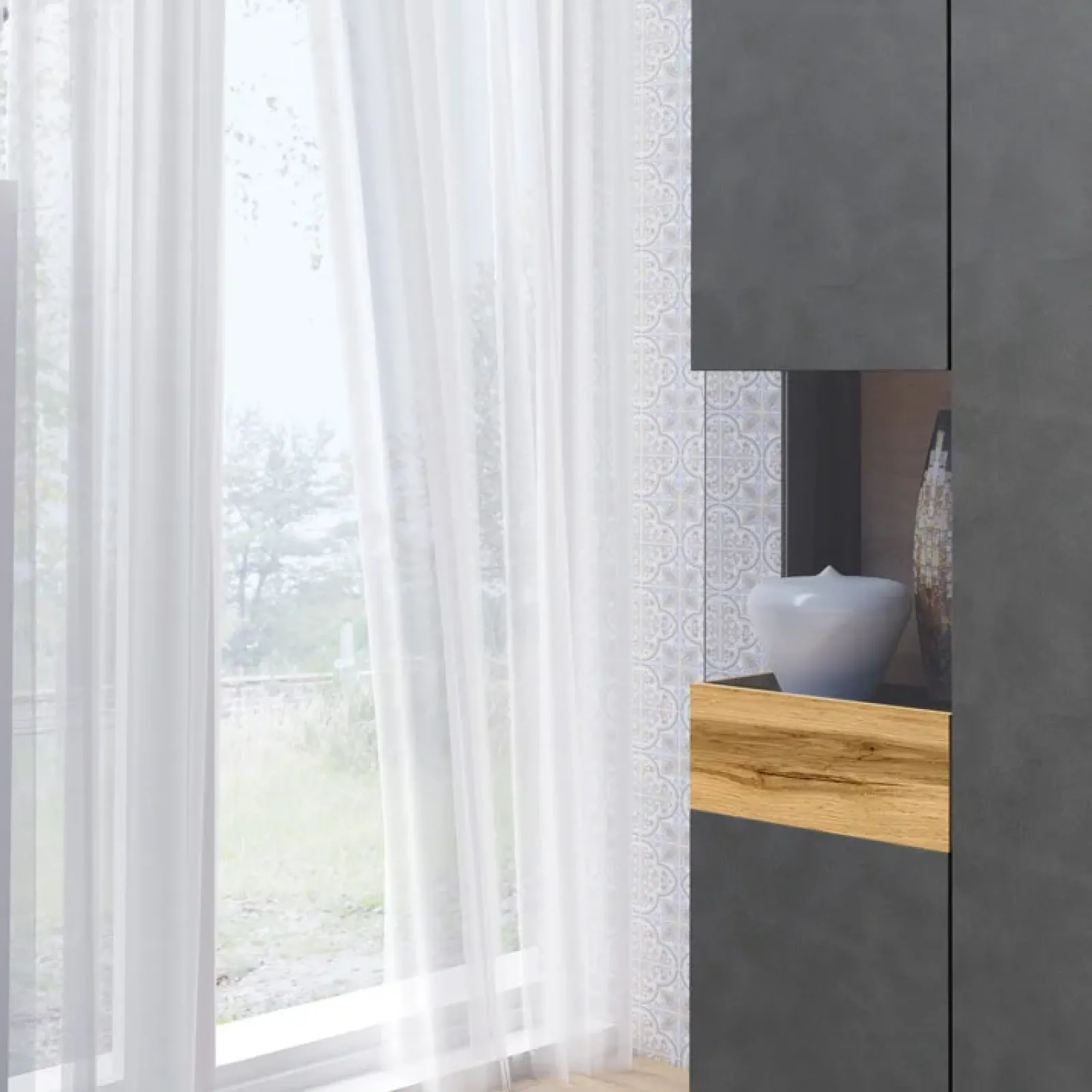 Garnero Arredamenti Vetrinette|Vetrinette-Vetrinetta 80x207h cm 2 ante sinistra moderna antracite rovere Bahama Antracite - Rovere Rustico