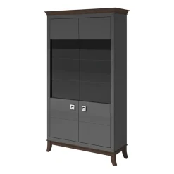Garnero Arredamenti Vetrinette|Vetrinette-Vetrinetta 116x207h cm 2 ante soggiorno antracite lucido rovere scuro Umag Antracite - Wengè