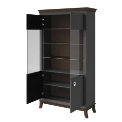 Garnero Arredamenti Vetrinette|Vetrinette-Vetrinetta 116x207h cm 2 ante soggiorno antracite lucido rovere scuro Umag Antracite - Wengè