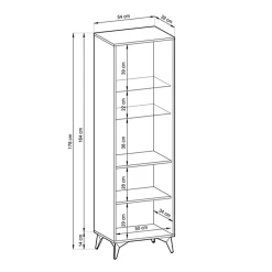 Garnero Arredamenti Vetrinette|Vetrinette-Vetrinetta 54x178h cm 2 ante soggiorno quercia nero Becca