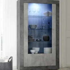 Garnero Arredamenti Vetrinette|Vetrinette-Vetrinetta 110x190h cm 2 ante soggiorno ossido cemento Florena Cemento - Ossido