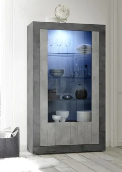 Garnero Arredamenti Vetrinette|Vetrinette-Vetrinetta 110x190h cm 2 ante soggiorno ossido cemento Florena Cemento - Ossido