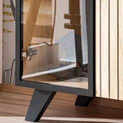 Garnero Arredamenti Vetrinette|Vetrinette-Vetrinetta 70x192h cm 2 ante soggiorno moderna noce con stampa nera Mendes