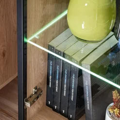 Garnero Arredamenti Vetrinette|Vetrinette-Vetrinetta 70x192h cm 2 ante soggiorno moderna noce con stampa nera Mendes