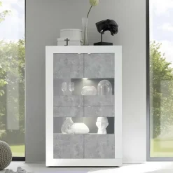 Garnero Arredamenti Vetrinette|Vetrinette-Vetrinetta 102x162h cm 4 ante soggiorno bianco lucido cemento Eternity Cemento - Bianco Lucido