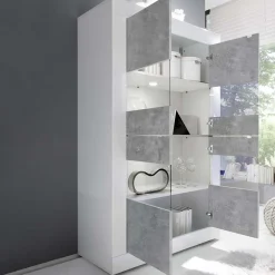Garnero Arredamenti Vetrinette|Vetrinette-Vetrinetta 102x162h cm 4 ante soggiorno bianco lucido cemento Eternity Cemento - Bianco Lucido
