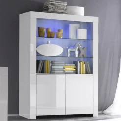 Garnero Arredamenti Vetrinette|Vetrinette-Vetrinetta 123x170h cm 2 ante soggiorno bianco lucido Essential