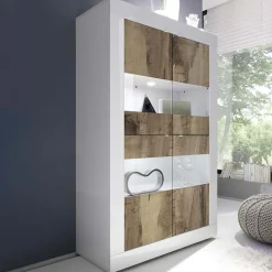 Garnero Arredamenti Vetrinette|Vetrinette-Vetrinetta 102x162h cm 4 ante soggiorno bianco lucido pero Eternity Bianco Lucido - Rovere