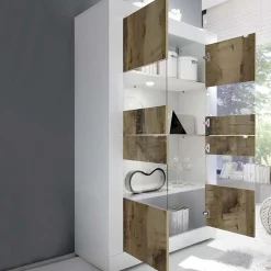 Garnero Arredamenti Vetrinette|Vetrinette-Vetrinetta 102x162h cm 4 ante soggiorno bianco lucido pero Eternity Bianco Lucido - Rovere