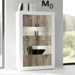 Garnero Arredamenti Vetrinette|Vetrinette-Vetrinetta 102x162h cm 4 ante soggiorno bianco lucido pero Eternity Bianco Lucido - Rovere