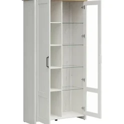 Garnero Arredamenti Vetrinette|Vetrinette-Vetrinetta 102x201h cm 2 ante soggiorno bianco frassinato rovere Lars