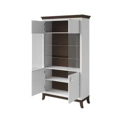 Garnero Arredamenti Vetrinette|Vetrinette-Vetrinetta 116x207h cm 2 ante soggiorno bianco frassinato rovere scuro Umag Bianco Lucido - Wengè