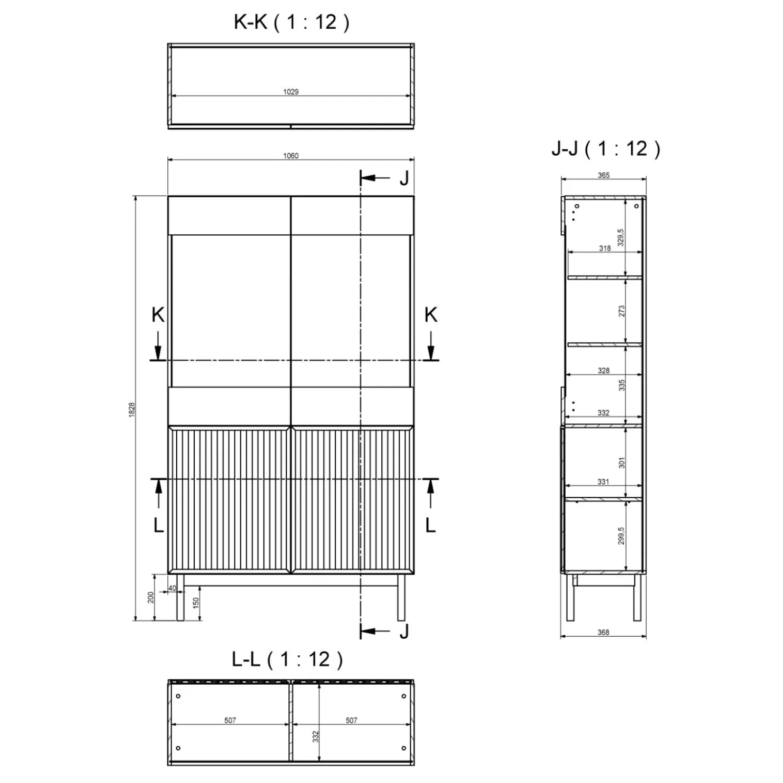 Garnero Arredamenti Vetrinette|Vetrinette-Vetrinetta 106x183h cm design cannettato rovere Colby
