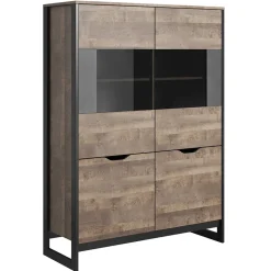 Garnero Arredamenti Vetrinette|Vetrinette-Vetrinetta 109x150h cm industrial 4 ante quercia scura ossido Sandy