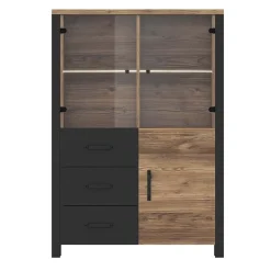 Garnero Arredamenti Credenze Moderne|Vetrinette-Vetrinetta 101x146h cm moderna quercia nero opaco Nebraska Rovere Rustico - Nero opaco
