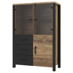 Garnero Arredamenti Credenze Moderne|Vetrinette-Vetrinetta 101x146h cm moderna quercia nero opaco Nebraska Rovere Rustico - Nero opaco