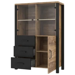 Garnero Arredamenti Credenze Moderne|Vetrinette-Vetrinetta 101x146h cm moderna quercia nero opaco Nebraska Rovere Rustico - Nero opaco