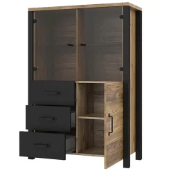 Garnero Arredamenti Credenze Moderne|Vetrinette-Vetrinetta 101x146h cm moderna quercia nero opaco Nebraska Rovere Rustico - Nero opaco