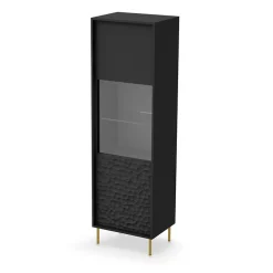 Garnero Arredamenti Vetrinette|Vetrinette-Vetrinetta 55x185h cm moderna soggiorno nero oro Osaka