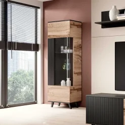 Garnero Arredamenti Vetrinette|Vetrinette-Vetrinetta 60x182h cm moderna industrial rovere nero Nandina