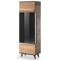 Garnero Arredamenti Vetrinette|Vetrinette-Vetrinetta 60x182h cm moderna industrial rovere nero Nandina