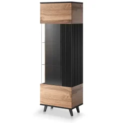 Garnero Arredamenti Vetrinette|Vetrinette-Vetrinetta 60x182h cm moderna industrial rovere nero Nandina