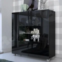 Garnero Arredamenti Vetrinette|Vetrinette-Vetrinetta 100x107h cm moderna soggiorno nero Corale Nero Lucido